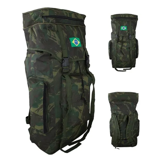 Mochila Trilha Camuflada Tipo Militar Grande 60 Litros Cor Verde-escuro Camuflada Militar Foto 1