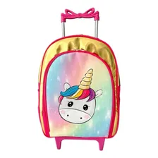 Mochila Unicornio Dourado Magic Rodinhas Lanch Estojo Cor Rosa Foto mini 2