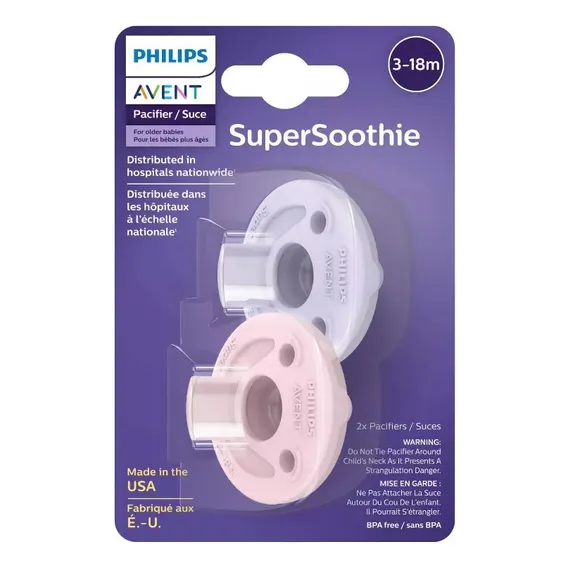 Modelo Chupeta Soothie Philips Avent Duas Unidades ! Cor Super Soothie 3-18m Rosa E Lilás Período De Idade 3-18 Meses Foto 1