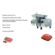 Moedor De Carne B8 Inox Maltbec Beccaro Bivolt 0,5cv 110V/220V Foto mini  3