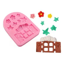 Molde Silicone Casinha Casa Floresta Janela Fondant Biscuit Foto mini 1
