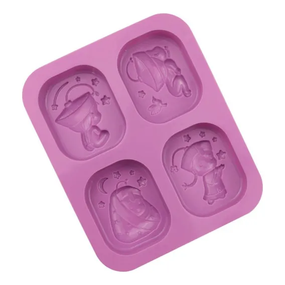 Molde Silicone Sabonete 4 Cav Menino Mini Campones Biscuit Cor Violeta Foto 1
