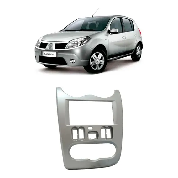 Moldura 2din Renault Logan 2010/2012 Sandero 2007/2012 Prata Foto 1