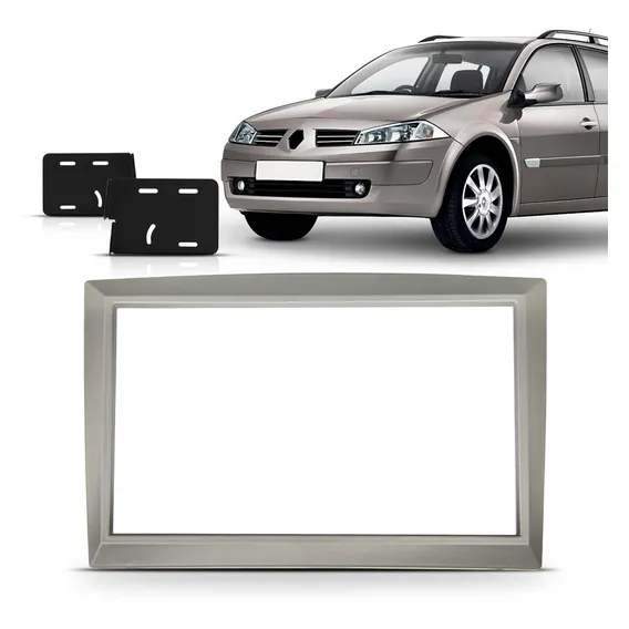 Moldura Dvd 2 Din Megane Grand Tour 06 A 2012 Suporte Preto Cor Prata Foto 1
