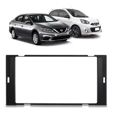 Moldura Painel 1 2 Din Nissan March Versa Sentra 7 Polegadas Cor Preto Foto mini 1