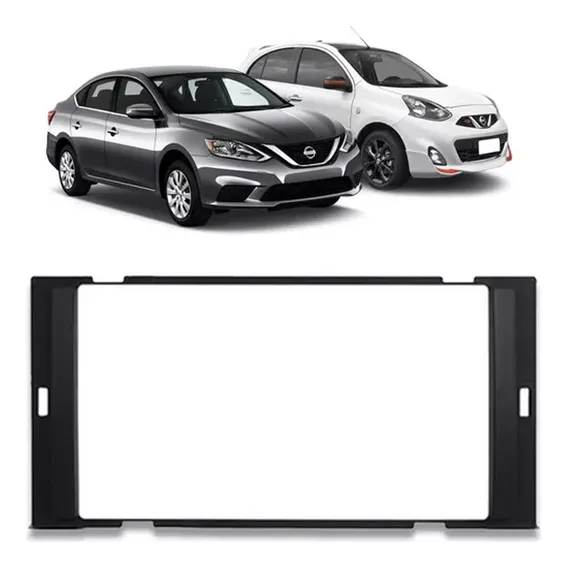 Moldura Painel 1 2 Din Nissan March Versa Sentra 7 Polegadas Cor Preto Foto 1