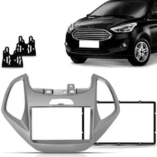 Moldura Painel 2 Din Ford Ka 2014 2015 2016 2017 Prata Foto mini 1