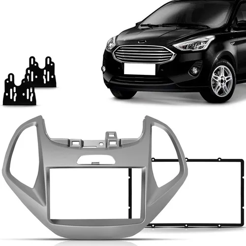Moldura Painel 2 Din Ford Ka 2014 2015 2016 2017 Prata Foto 1