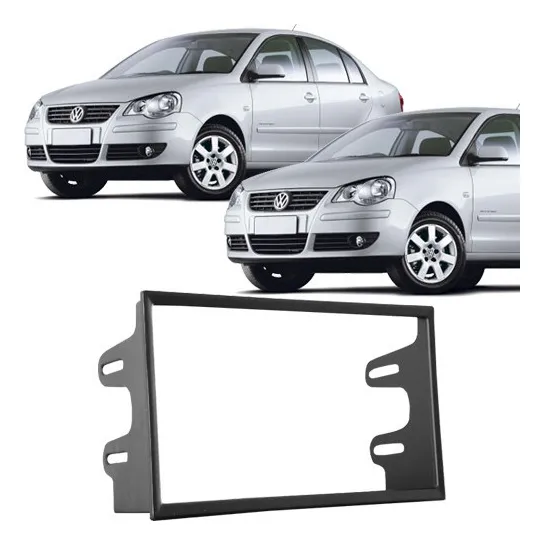 Moldura Painel Central 2 Din Mp5 Dvd Polo Hatch Sedan 2003 Ã 2013 Preto Foto 1