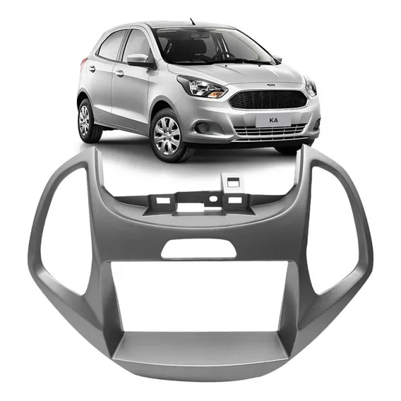 Moldura Painel Dvd 2din Ka 2015 2016 Hatch Sedan Cinza Foto 1