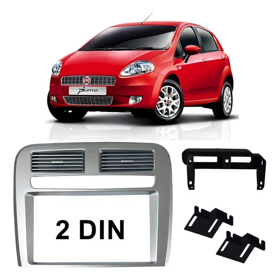 Moldura Painel Dvd MultimÃdia 2 Din Fiat Punto 2011 Prata Foto 1