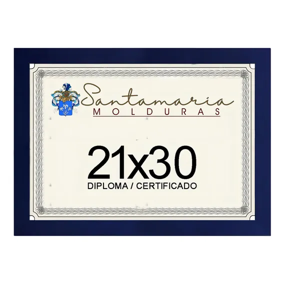 Moldura Porta Diploma Certificado A4 21x30 Azul Liso Foto 1