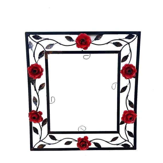 Moldura Sem Espelho Ferro Flores Vermelhas Decoração Foto 1