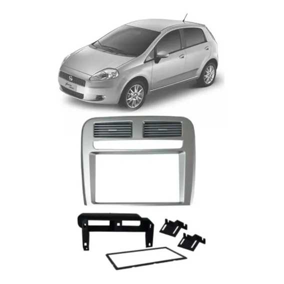 Moldura Som Multimídia 2 Din Fiat Punto 2008 Á 2012 Prata Foto 1