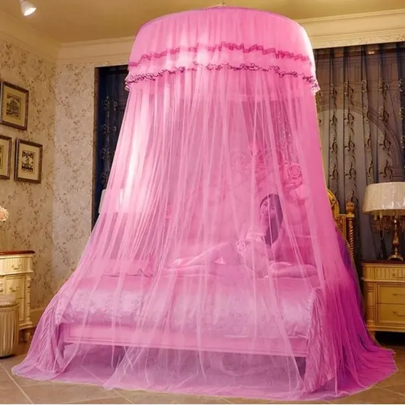 Mosquiteiro Renda Casal King Gigante Indiano C/elastico Cor Rosa Foto 1