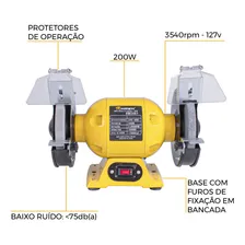 Moto Esmeril 6 Pol 3540rpm Motor Esmeril Com 2 Rebolos Disco De Aço Hawk Foto mini 4