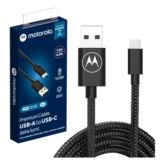 Motorola Cabo Carregador Turbo Power Usb P Usb C Tipo C 150cm Resistente Trançado Cor Preto Foto 1