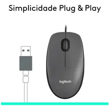 Mouse com fio USB Logitech M100 com Design Ambidestro - Cinza Foto mini 3