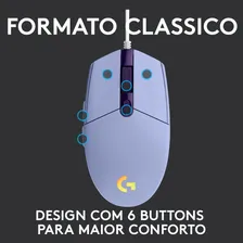 Mouse Gamer Logitech G203 LIGHTSYNC RGB Até 8.000 DPI - Lilás Foto mini 4