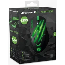 Mouse Gamer Usb 3200dpi Raptor Preto/verde Fortrek Cor Verde Foto  mini 1