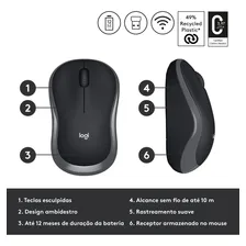 Mouse Logitech M185 Sem Fio Rc/nano Preto Cor Cinza Foto mini 4