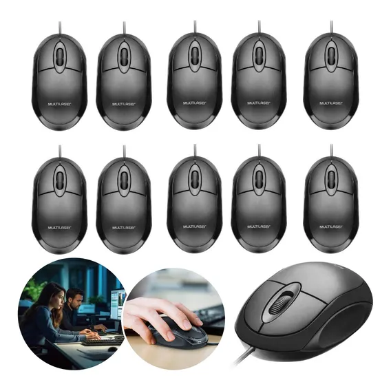 Mouse Optico Usb Compacto Com Fio Kit 10 Unidades Atacado Cor Preto Foto 1