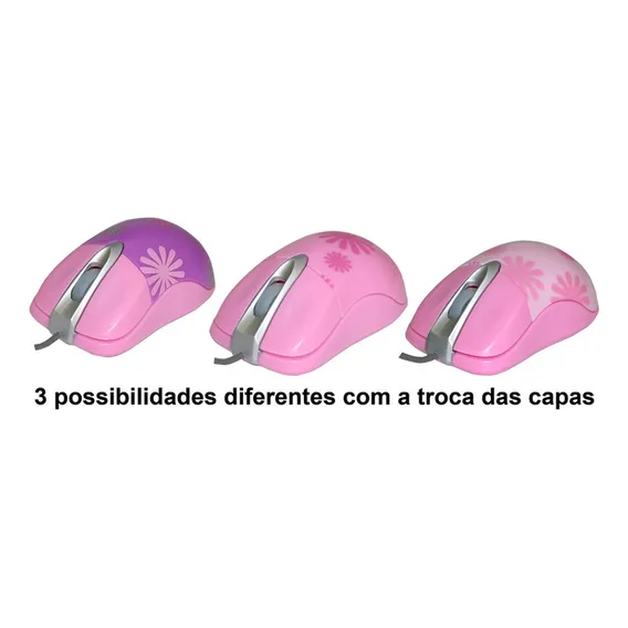 Mouse Óptico Usb Cor Rosa Com 2 Capas Extras Sakar 81397 Foto 1