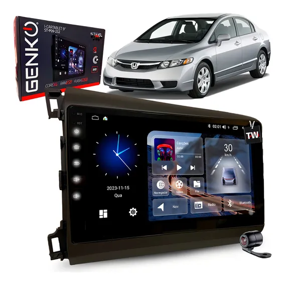 MultimÃdia Android Gps Carplay Honda Civic 2012 À 2016 9pol Cor Preto Foto 1