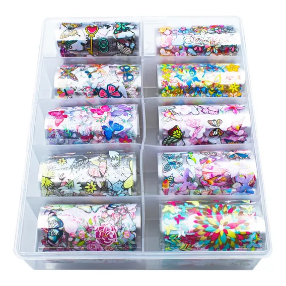 Nail Foil Unhas Decorado Com Desenhos, Caixa Com 10 Rolos Foto 1