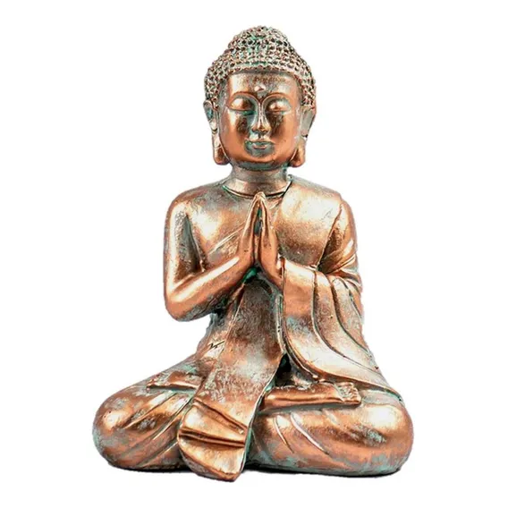Namaste Buda Sentado Rezando Saudação PÔtina Cobre Cor Cobre Envelhecido Foto 1