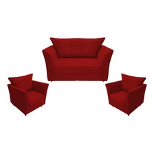 Namoradeira Decorativa + 2 Poltrona Isis Suede Vermelho Foto mini 1