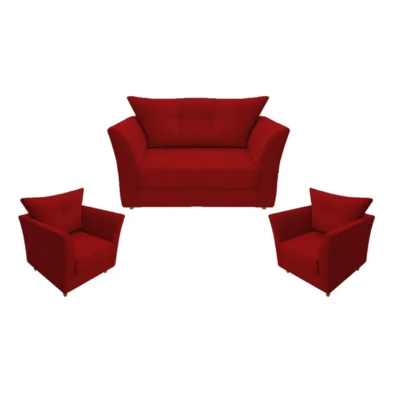 Namoradeira Decorativa + 2 Poltrona Isis Suede Vermelho Foto 1