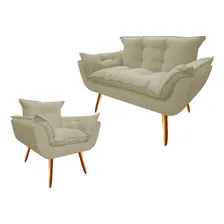 Namoradeira Opala + Poltrona Suede Bege Sala Foto  mini 1