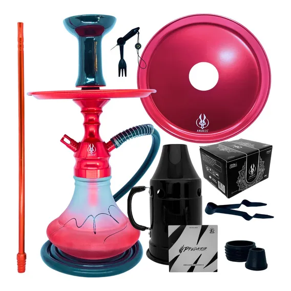 Narguilé Anubis Completo Prato Stem Rosh Piteira Vaso Cor Vermelho Foto 1