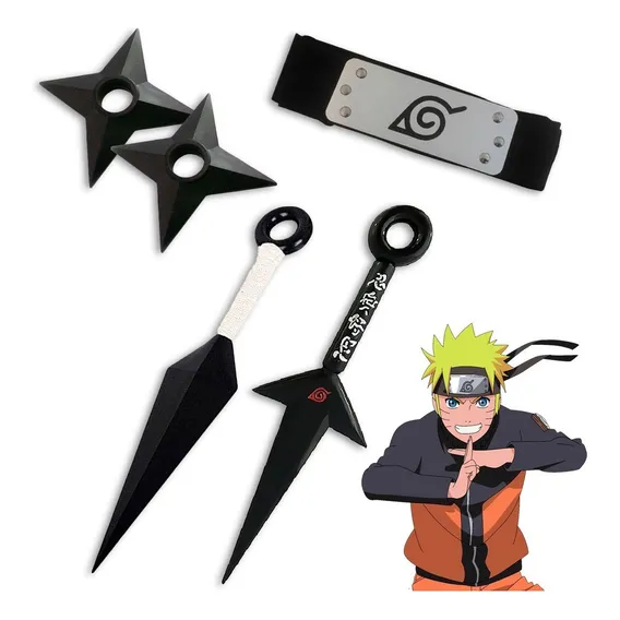 Naruto Kit Ninja Bandana Kunai Shuriken Brinquedo Fantasia Foto 1