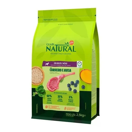 Natural Guabi Cães Adultos Raças Médias Cordeiro 2,5kg Foto 1