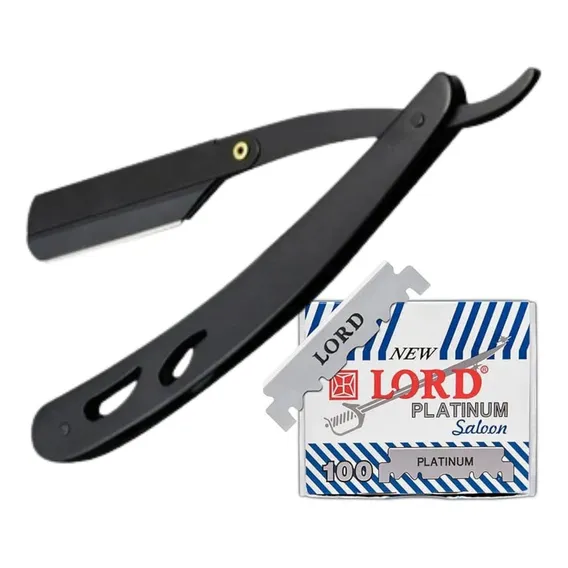 Navalha Navalhete Barbear Inox + 100 Laminas Lord Partidas Cor Preto Foto 1
