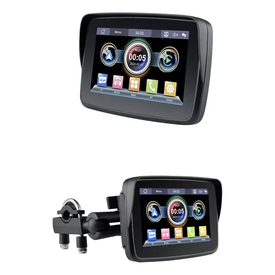 Navegador Gps Moto Central Multimidia Carplay Android Auto Cor Preto Mapas Pré-carregados Incluídos Globo Foto 1