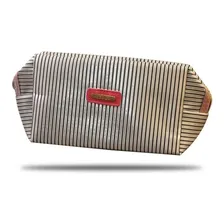 Necessaire Bolsinha Feminina Bolsa Mão Estampada Listrada Cor Cinza-claro Foto mini 1