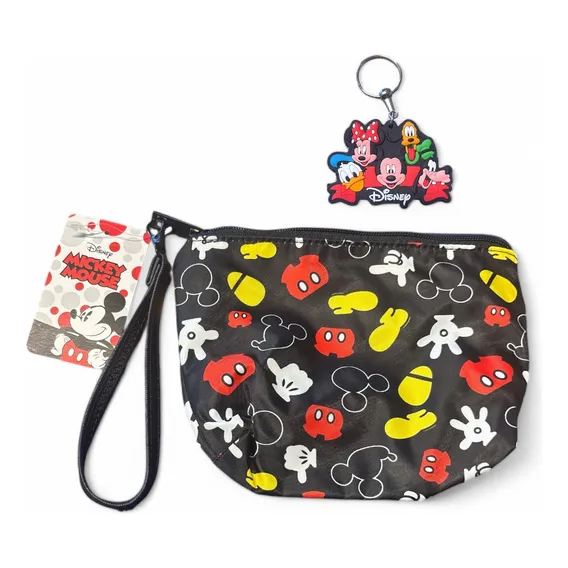 Necessaire Disney Mickey Mouse Preto Partes Corpo Divertida com Chaveiro Turma Disney Foto 1