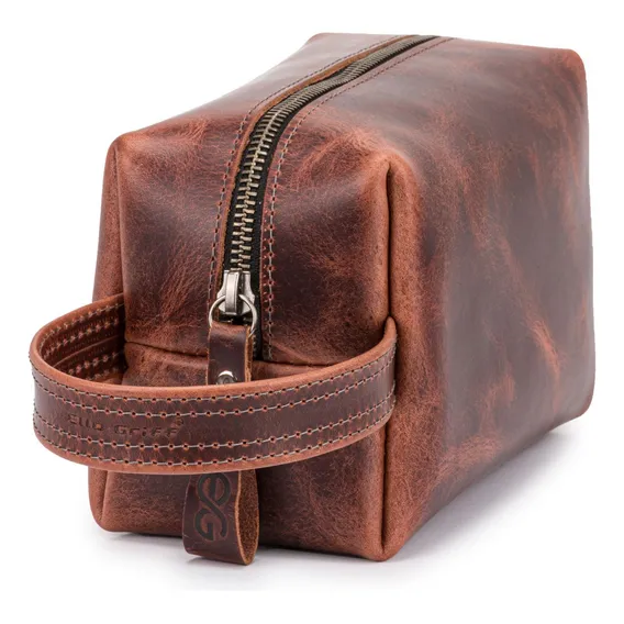 Necessaire Masculina Feminina Couro Legitimo Porta Objetos Cor Wisky Foto 1