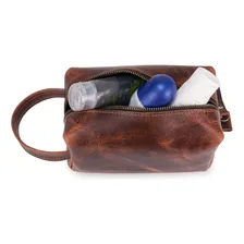 Necessaire Masculina Feminina Couro Legitimo Porta Objetos Cor Wisky Foto mini 2