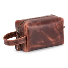 Necessaire Masculina Feminina Couro Legitimo Porta Objetos Cor Wisky Foto mini 3