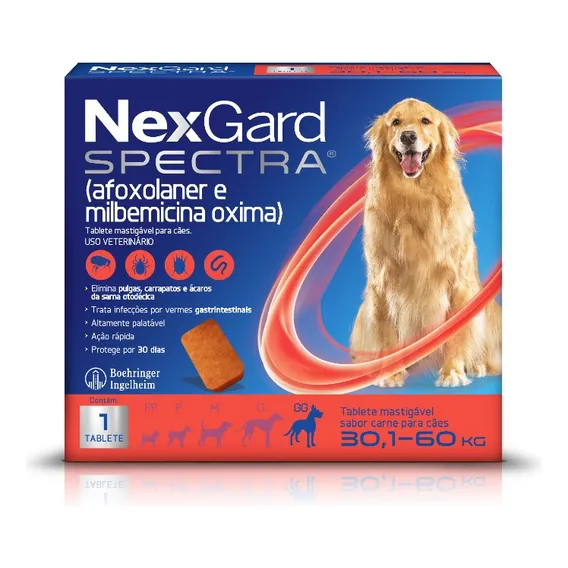 NexGard Spectra Antipulgas e Vermífugo Cães 30,1kg a 60kg 1 tablete Foto 1