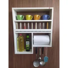 Nicho Cozinha Mdf Tempero Talheres Papel Toalha Cor Branco Foto mini 1