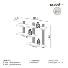Nicho Estante Com 3 Prateleiras Iindustrial 89,5cm Pradel Cor Freij贸/Preto fosco Foto mini 3