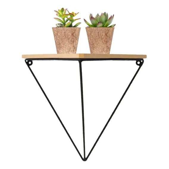 Nicho Prateleira Triangular Metal Preto E Madeira - 30x30cm Foto 1