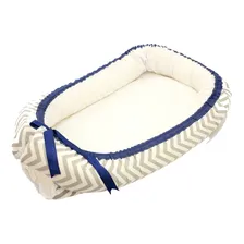 Ninho Redutor Berço Bebe Chevron Cinza + Azul Marinho Foto mini 1
