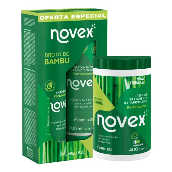 Novex Broto de Bambu Kit Shampoo Condicionador Creme 400G Broto Bambu Novex Kit Shampoo Condicionador e Creme de tratamento en pote e frasco Foto 1