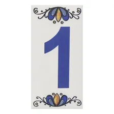 Número Casa 1 15cm Assentado Cerâmica Azul E Branco Foto  mini 1